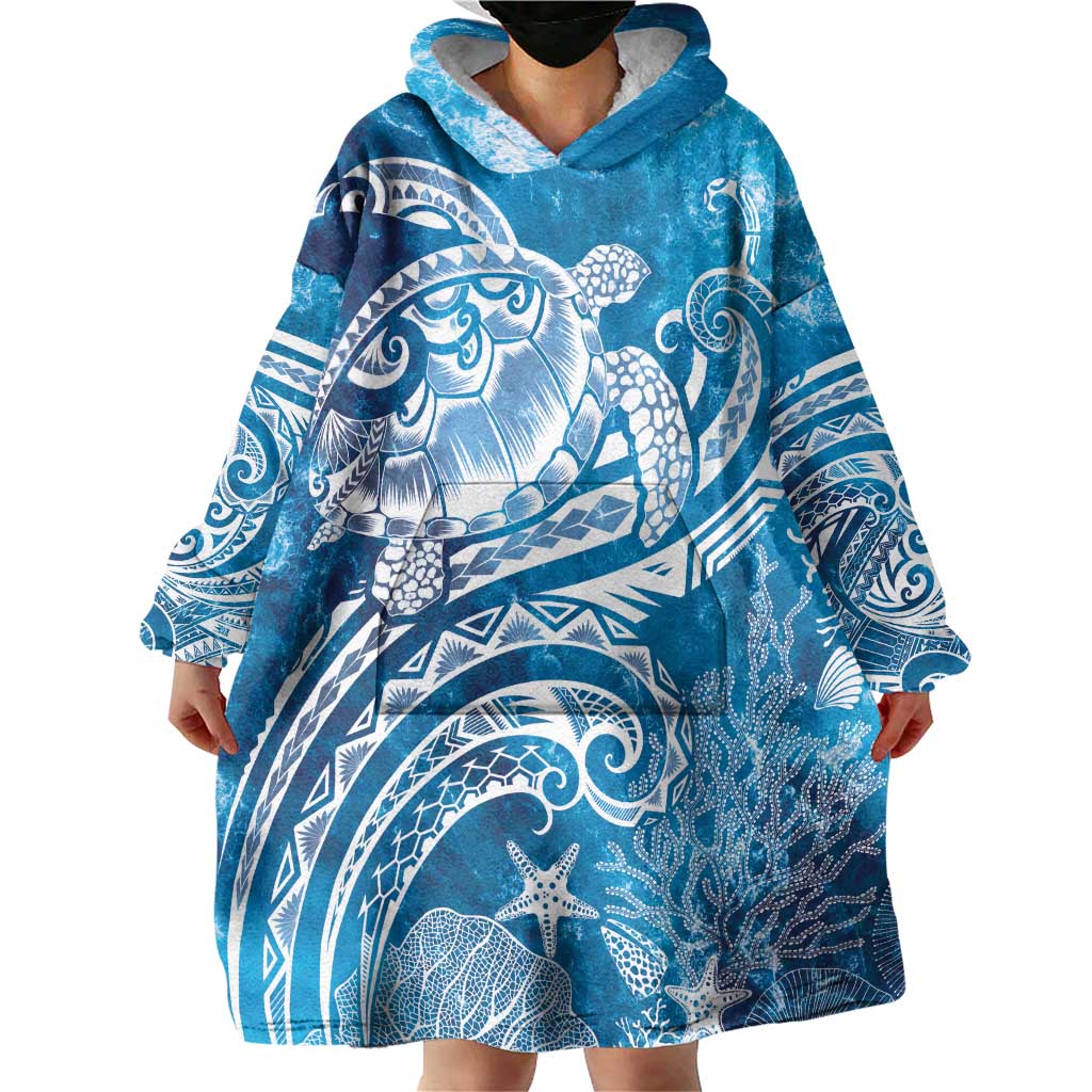 World Ocean Day Polynesian Pattern Wearable Blanket Hoodie Crystal Waves LT7 - Polynesian Pride