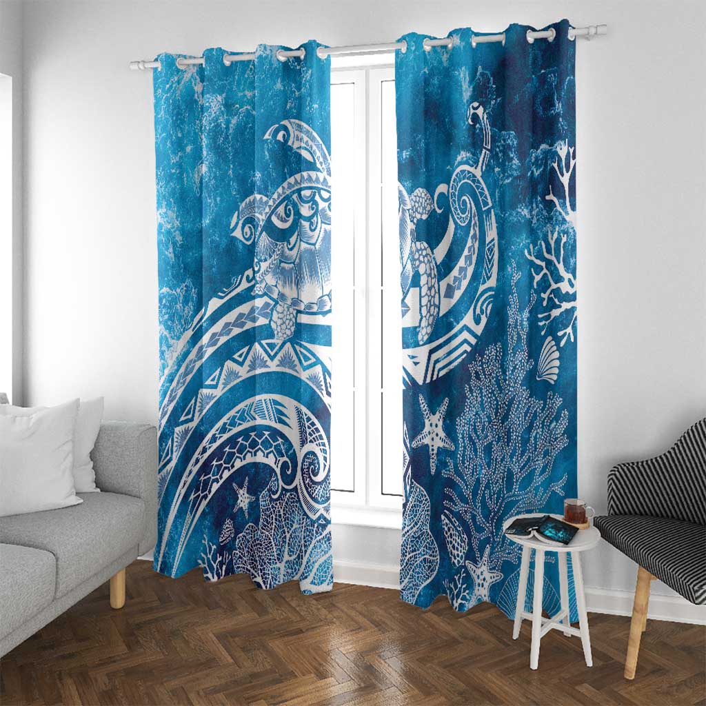 World Ocean Day Polynesian Pattern Window Curtain Crystal Waves LT7 With Grommets Blue - Polynesian Pride