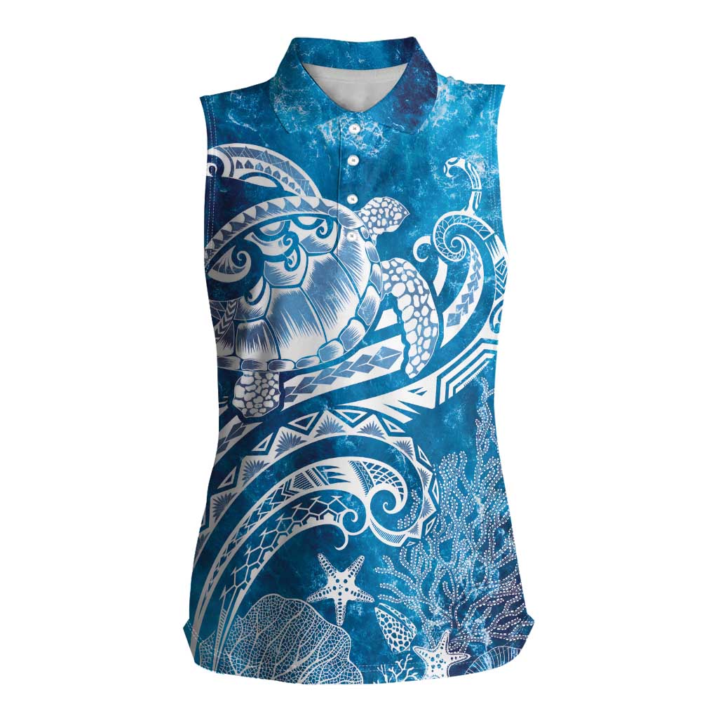 World Ocean Day Polynesian Pattern Women Sleeveless Polo Shirt Crystal Waves