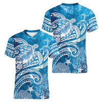 World Ocean Day Polynesian Pattern Women V-Neck T-Shirt Crystal Waves
