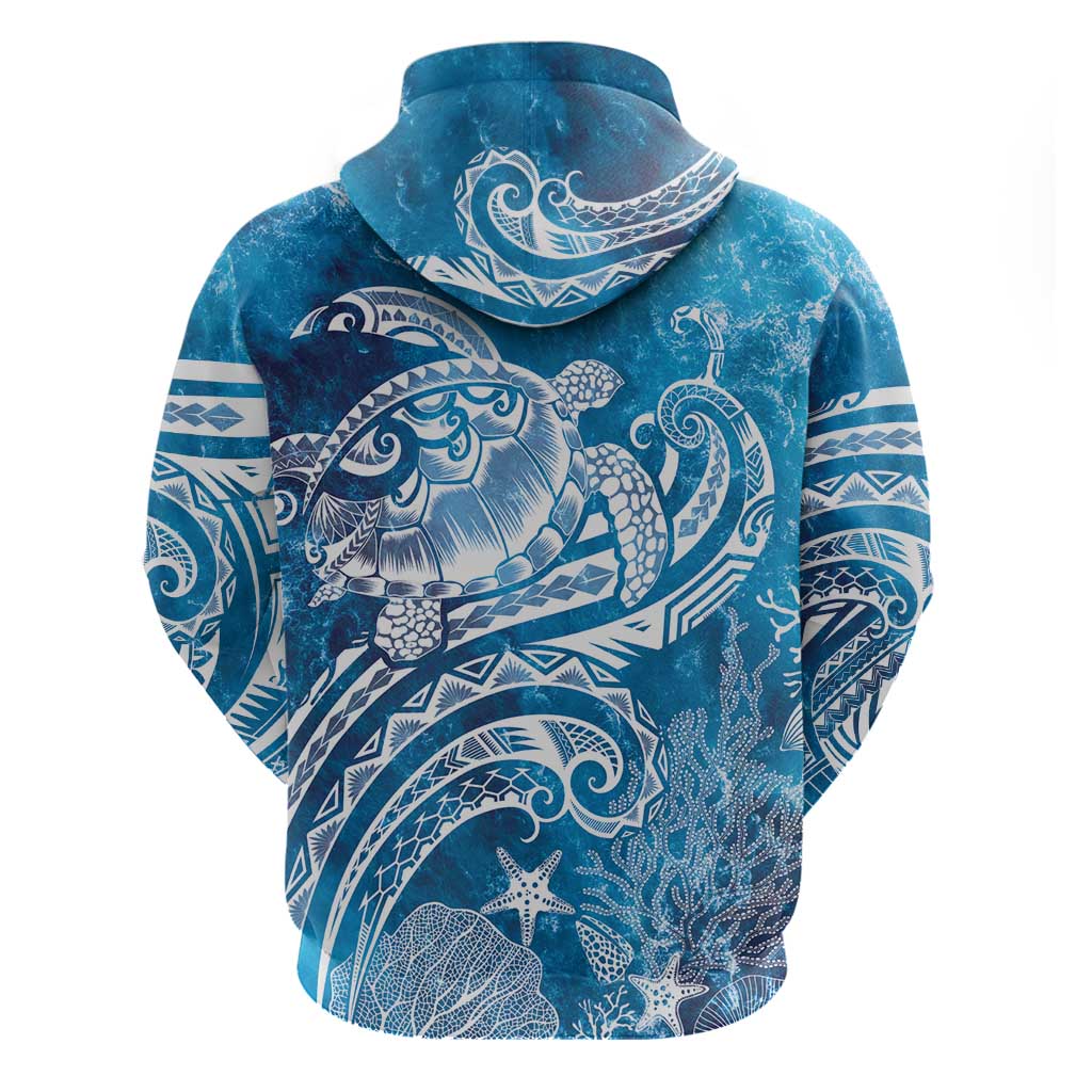 World Ocean Day Polynesian Pattern Zip Hoodie Crystal Waves