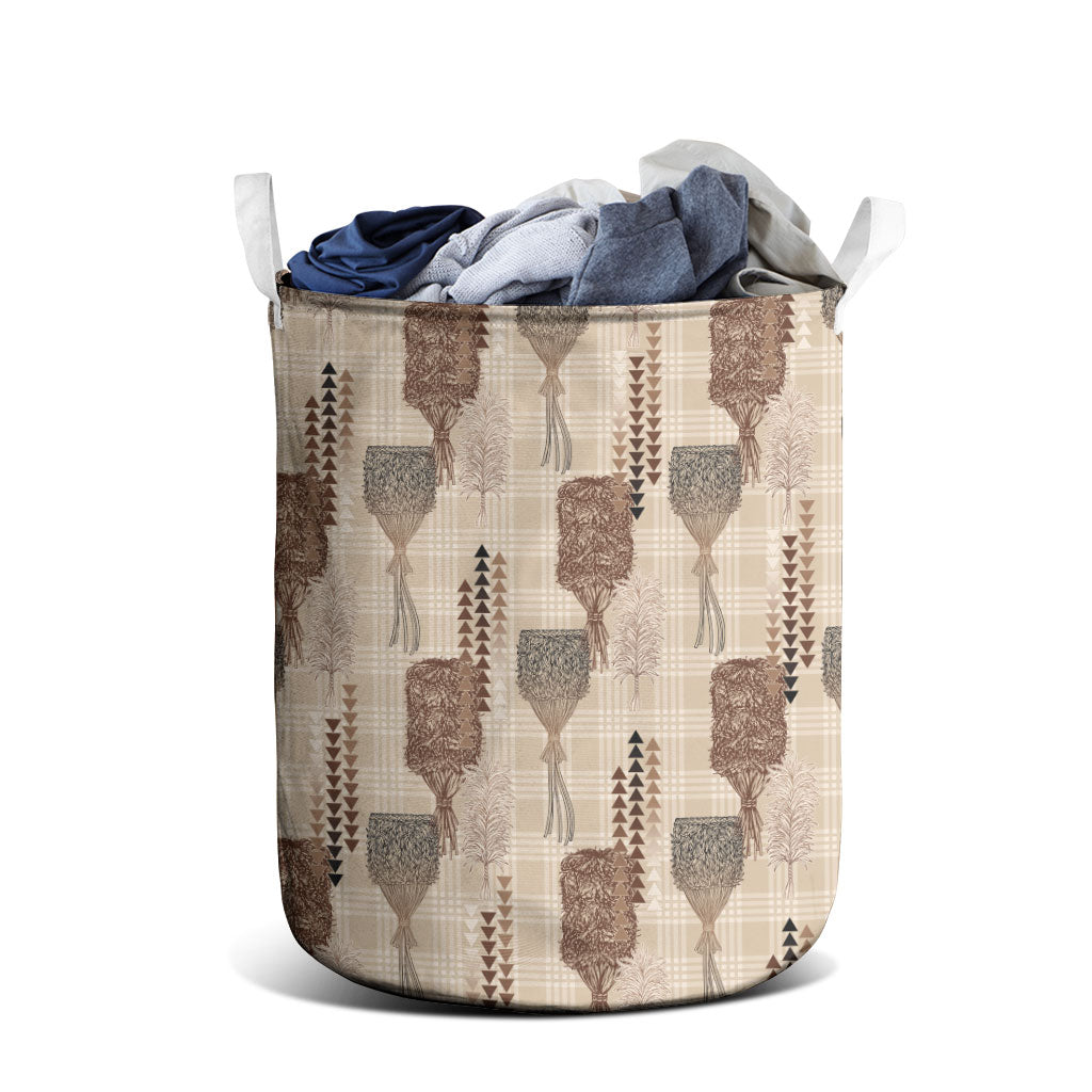 Aloha Hawaii Vintage Kahili Pa'a Lima Laundry Basket Palaka Print Cozy Beige