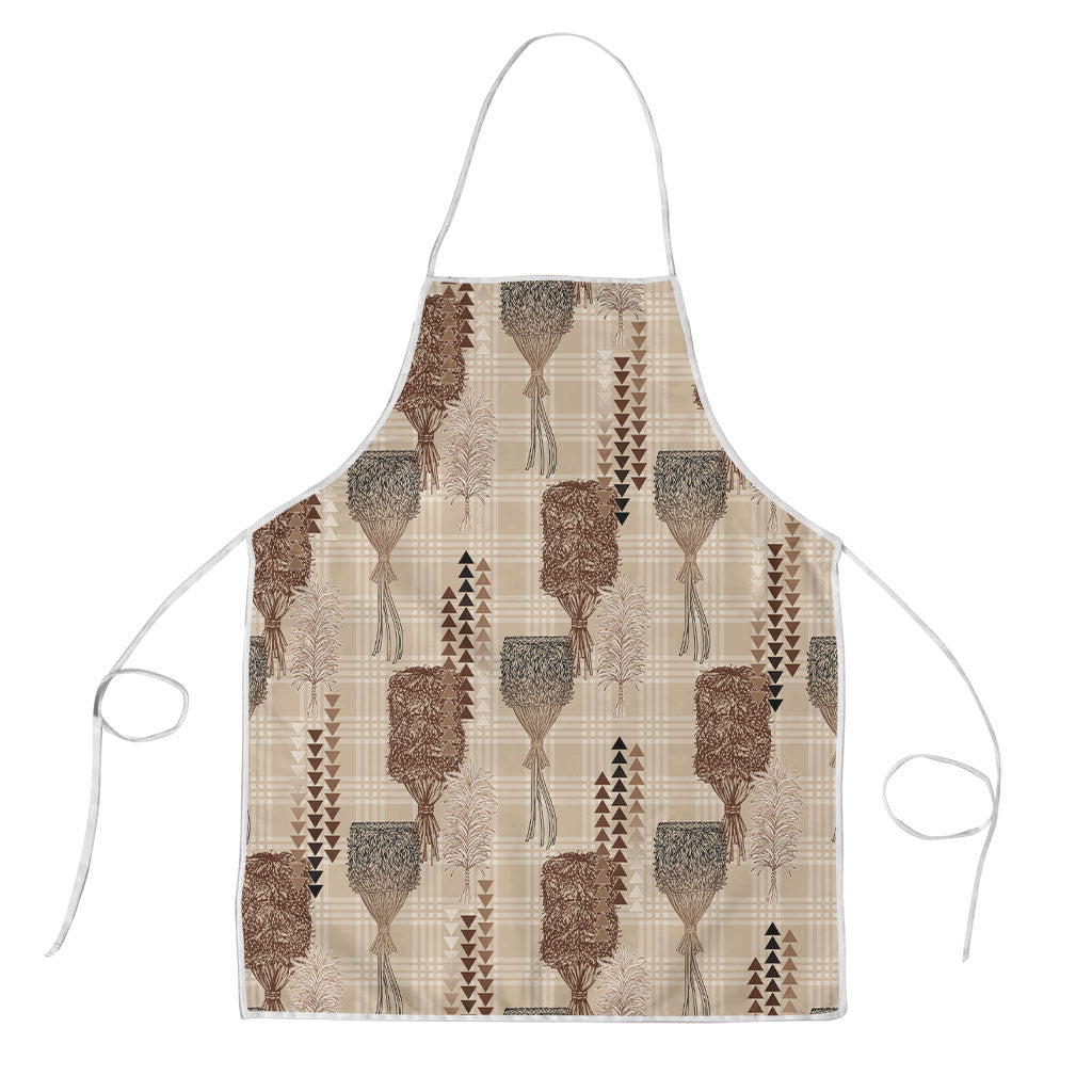 Aloha Hawaii Vintage Kahili Pa'a Lima Apron Palaka Print Cozy Beige
