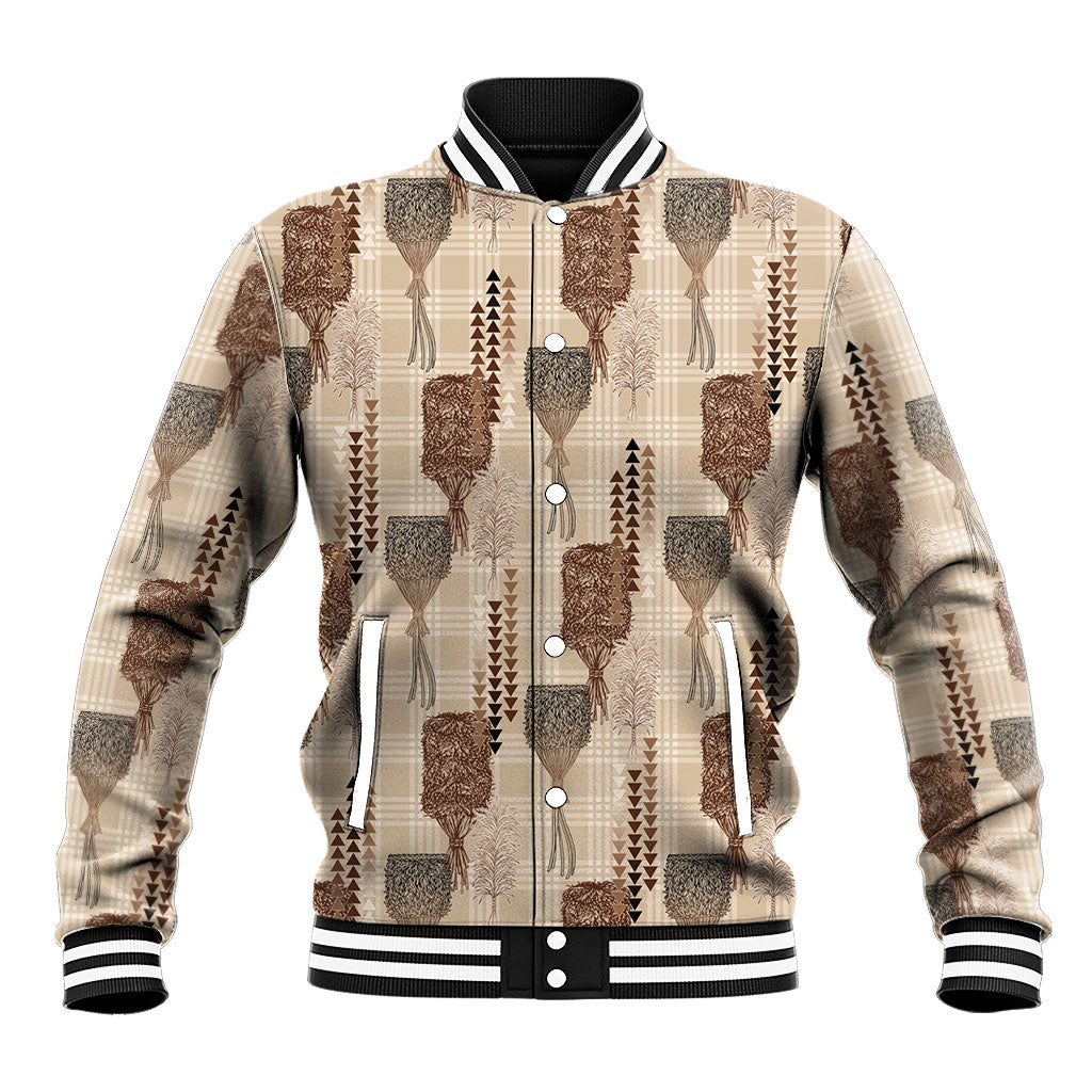 Aloha Hawaii Vintage Kahili Pa'a Lima Baseball Jacket Palaka Print Cozy Beige