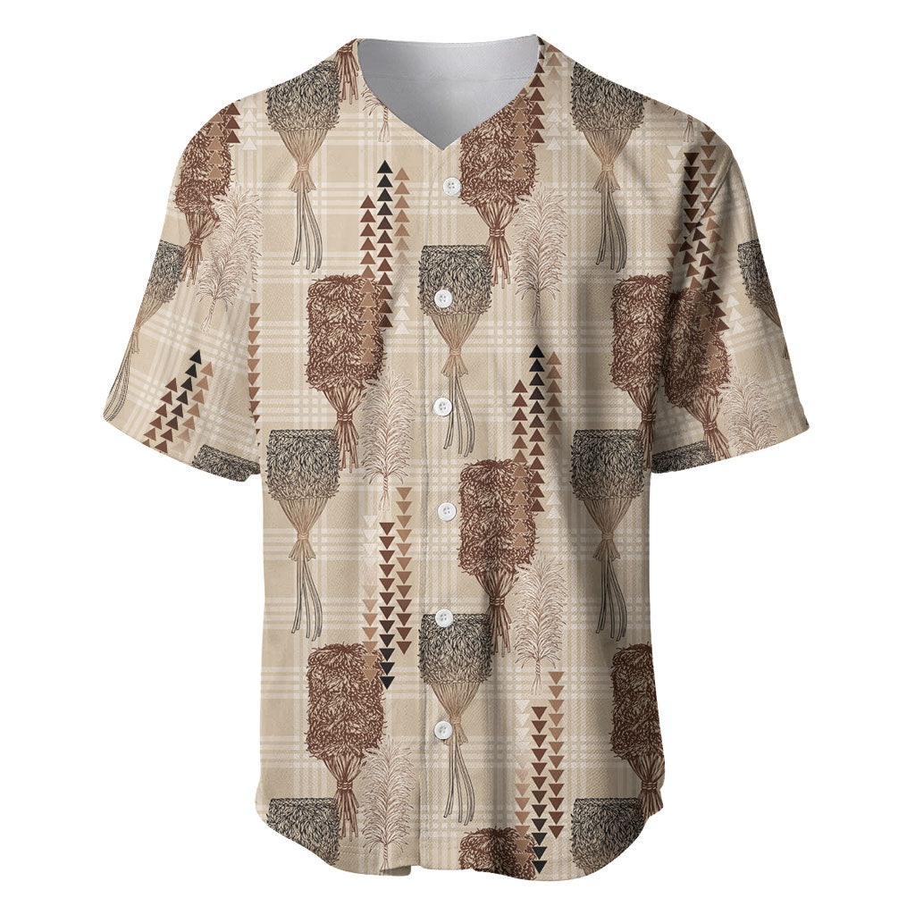 Aloha Hawaii Vintage Kahili Pa'a Lima Baseball Jersey Palaka Print Cozy Beige