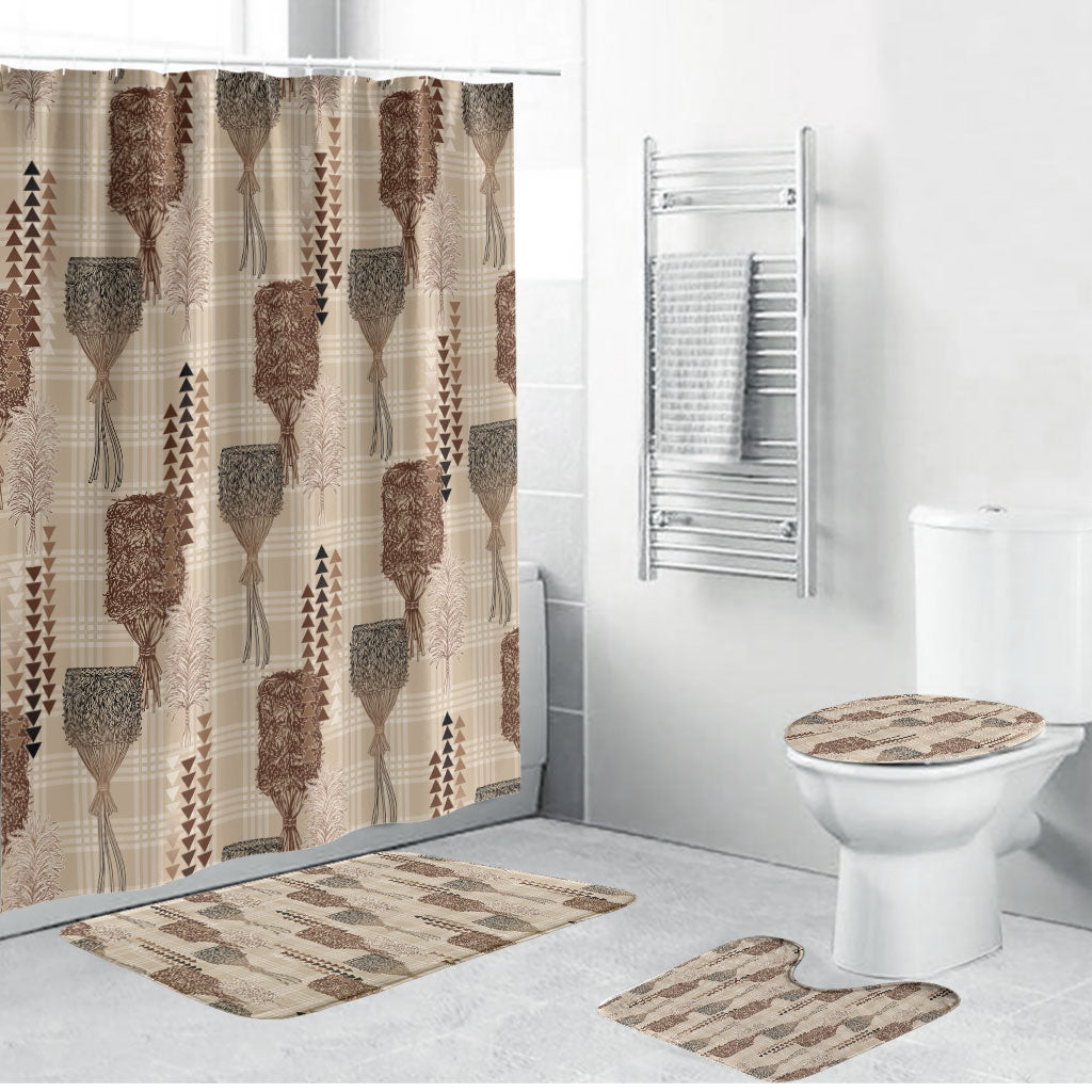 Aloha Hawaii Vintage Kahili Pa'a Lima Bathroom Set Palaka Print Cozy Beige