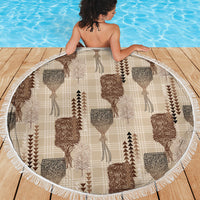 Aloha Hawaii Vintage Kahili Pa'a Lima Beach Blanket Palaka Print Cozy Beige
