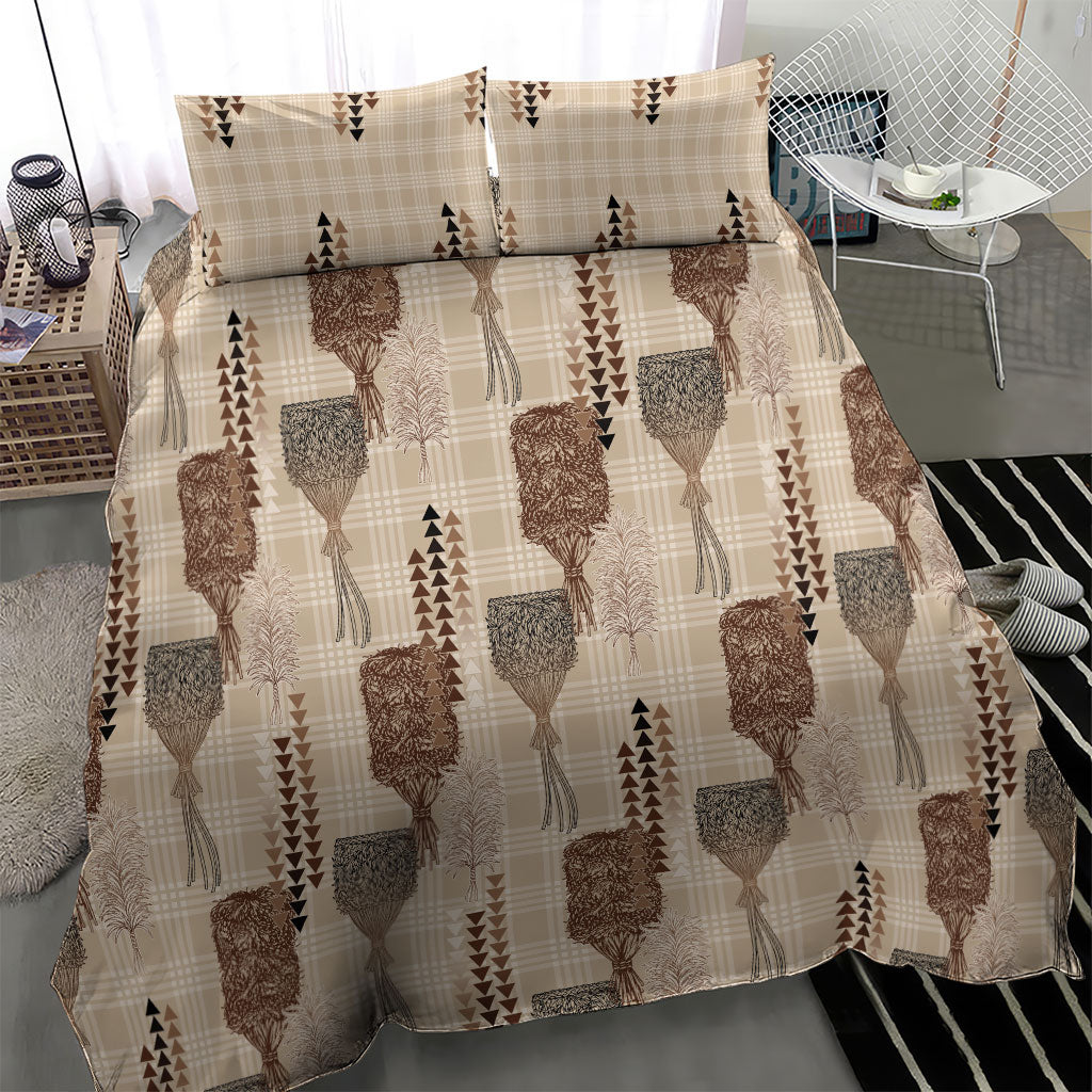 Aloha Hawaii Vintage Kahili Pa'a Lima Bedding Set Palaka Print Cozy Beige