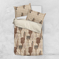 Aloha Hawaii Vintage Kahili Pa'a Lima Bedding Set Palaka Print Cozy Beige