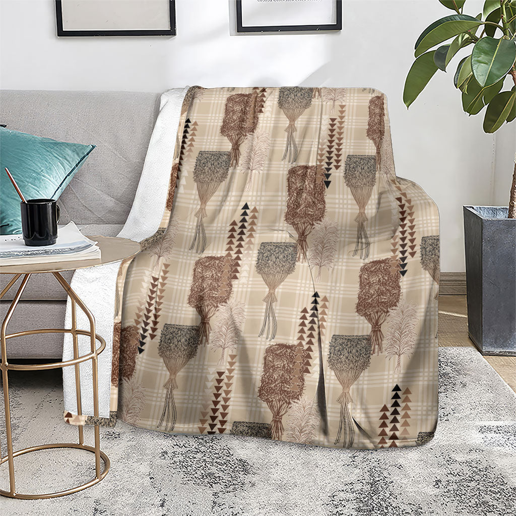 Aloha Hawaii Vintage Kahili Pa'a Lima Blanket Palaka Print Cozy Beige