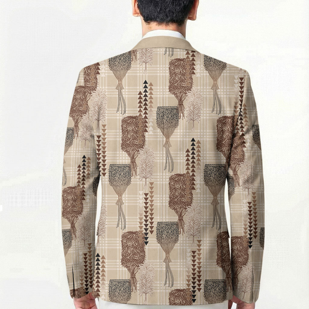 Aloha Hawaii Vintage Kahili Pa'a Lima Blazer Palaka Print Cozy Beige