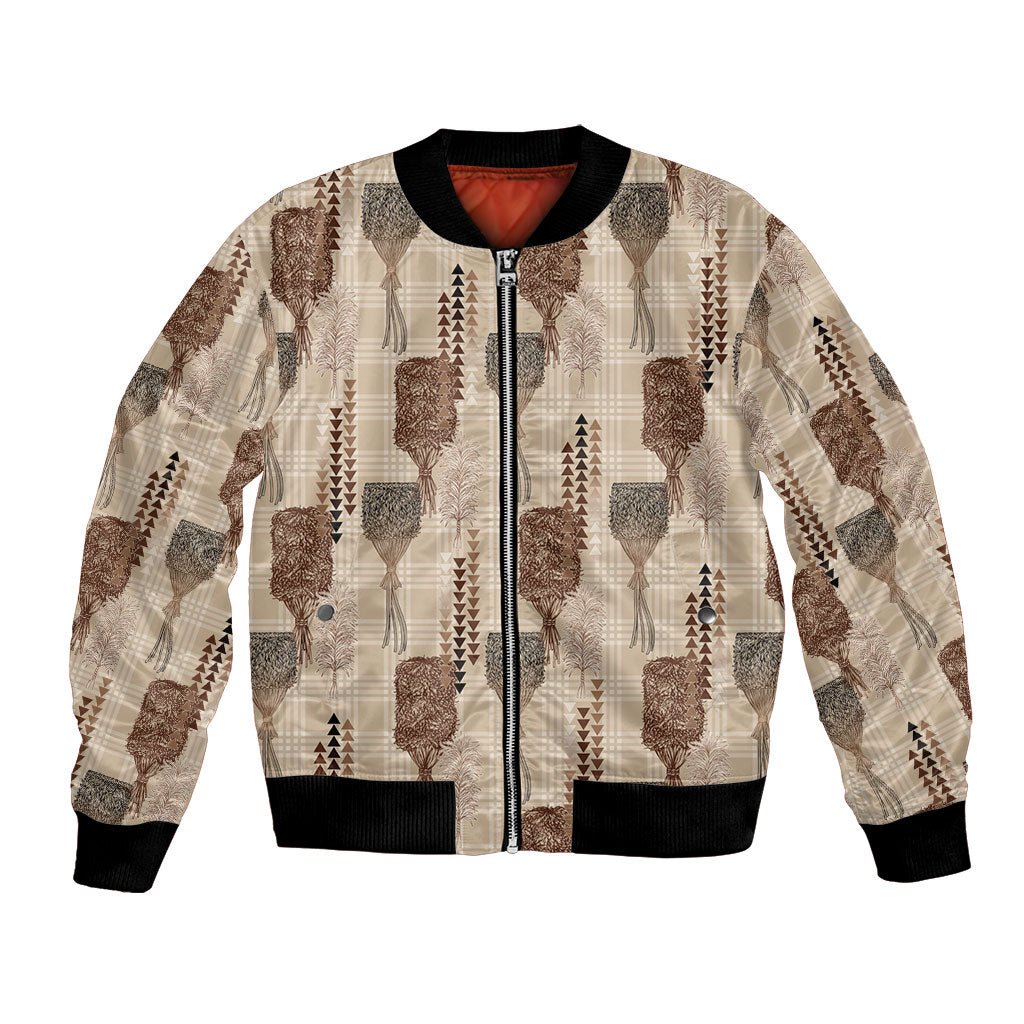 Aloha Hawaii Vintage Kahili Pa'a Lima Bomber Jacket Palaka Print Cozy Beige LT7 Unisex Beige - Polynesian Pride