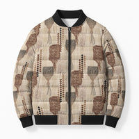 Aloha Hawaii Vintage Kahili Pa'a Lima Bomber Puffer Jacket Palaka Print Cozy Beige