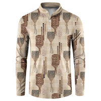 Aloha Hawaii Vintage Kahili Pa'a Lima Button Sweatshirt Palaka Print Cozy Beige
