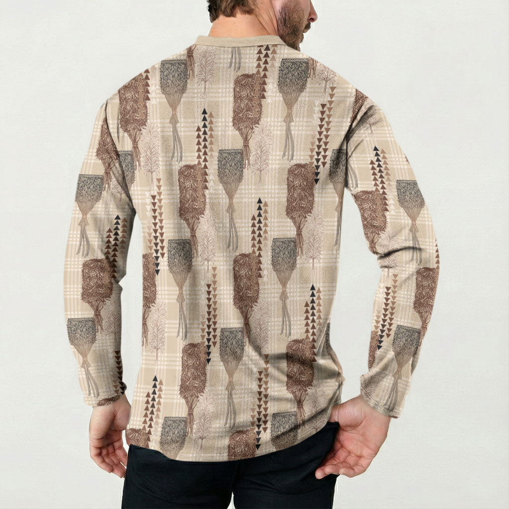 Aloha Hawaii Vintage Kahili Pa'a Lima Button Sweatshirt Palaka Print Cozy Beige