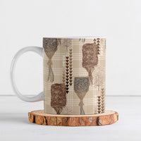 Aloha Hawaii Vintage Kahili Pa'a Lima Ceramic Mug Palaka Print Cozy Beige