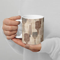 Aloha Hawaii Vintage Kahili Pa'a Lima Ceramic Mug Palaka Print Cozy Beige