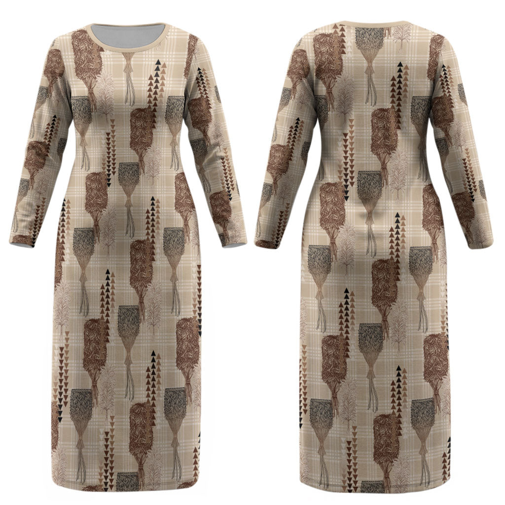 Aloha Hawaii Vintage Kahili Pa'a Lima Couples Matching Long Sleeve Bodycon Dress and Hawaiian Shirt Palaka Print Cozy Beige