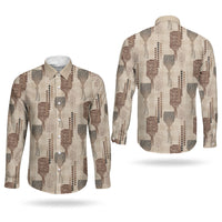 Aloha Hawaii Vintage Kahili Pa'a Lima Couples Matching Long Sleeve Bodycon Dress and Long Sleeve Button Shirt Palaka Print Cozy Beige