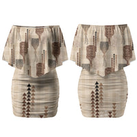 Aloha Hawaii Vintage Kahili Pa'a Lima Couples Matching Off Shoulder Short Dress and Hawaiian Shirt Palaka Print Cozy Beige
