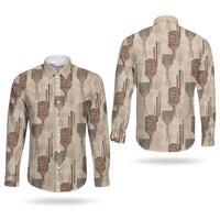 Aloha Hawaii Vintage Kahili Pa'a Lima Couples Matching Puletasi and Long Sleeve Button Shirt Palaka Print Cozy Beige