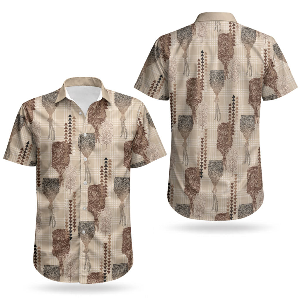 Aloha Hawaii Vintage Kahili Pa'a Lima Couples Matching Short Sleeve Bodycon Dress and Hawaiian Shirt Palaka Print Cozy Beige