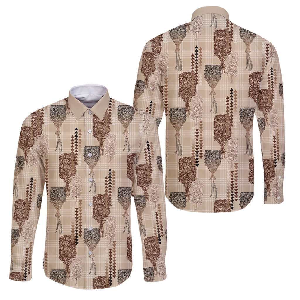 Aloha Hawaii Vintage Kahili Pa'a Lima Family Matching Mermaid Dress and Hawaiian Shirt Palaka Print Cozy Beige