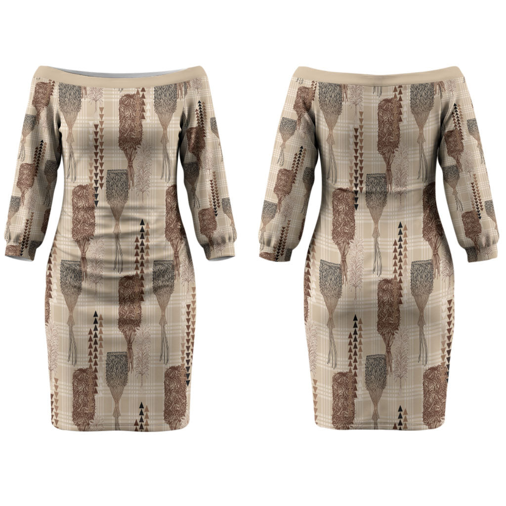 Aloha Hawaii Vintage Kahili Pa'a Lima Family Matching Off The Shoulder Long Sleeve Dress and Hawaiian Shirt Palaka Print Cozy Beige