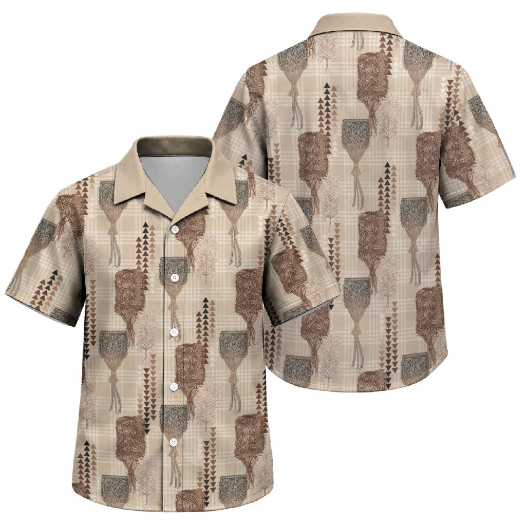 Aloha Hawaii Vintage Kahili Pa'a Lima Family Matching Off Shoulder Maxi Dress and Hawaiian Shirt Palaka Print Cozy Beige