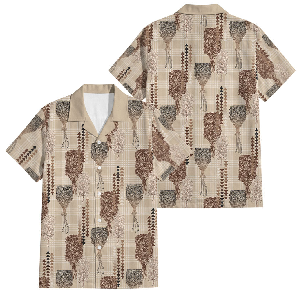 Aloha Hawaii Vintage Kahili Pa'a Lima Family Matching Puletasi and Hawaiian Shirt Palaka Print Cozy Beige