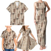 Aloha Hawaii Vintage Kahili Pa'a Lima Family Matching Tank Maxi Dress and Hawaiian Shirt Palaka Print Cozy Beige