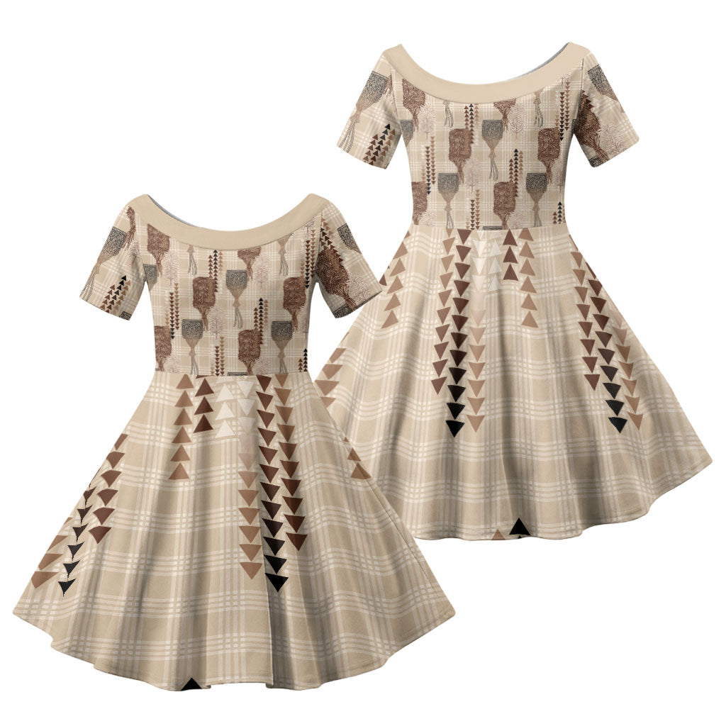 Aloha Hawaii Vintage Kahili Pa'a Lima Family Matching Tank Maxi Dress and Hawaiian Shirt Palaka Print Cozy Beige
