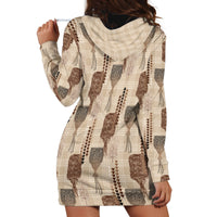 Aloha Hawaii Vintage Kahili Pa'a Lima Hoodie Dress Palaka Print Cozy Beige