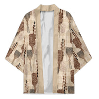 Aloha Hawaii Vintage Kahili Pa'a Lima Kimono Palaka Print Cozy Beige