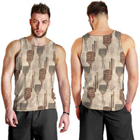 Aloha Hawaii Vintage Kahili Pa'a Lima Men Tank Top Palaka Print Cozy Beige