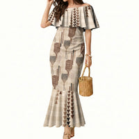Aloha Hawaii Vintage Kahili Pa'a Lima Mermaid Dress Palaka Print Cozy Beige