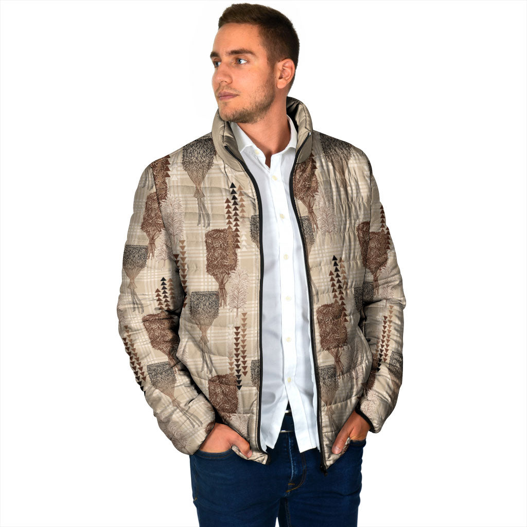 Aloha Hawaii Vintage Kahili Pa'a Lima Padded Jacket Palaka Print Cozy Beige