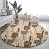 Aloha Hawaii Vintage Kahili Pa'a Lima Round Carpet Palaka Print Cozy Beige