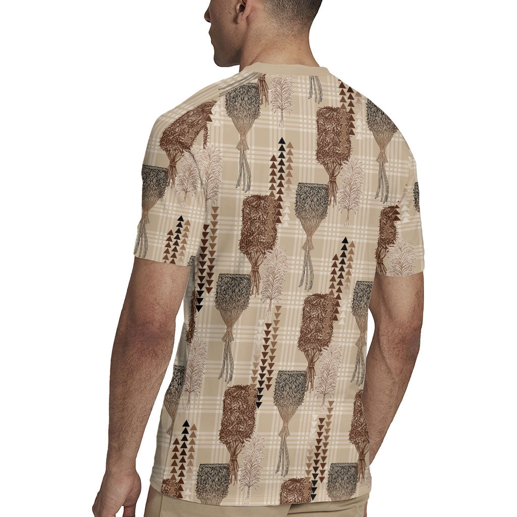 Aloha Hawaii Vintage Kahili Pa'a Lima Rugby Jersey Palaka Print Cozy Beige