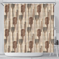 Aloha Hawaii Vintage Kahili Pa'a Lima Shower Curtain Palaka Print Cozy Beige