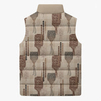 Aloha Hawaii Vintage Kahili Pa'a Lima Sleeveless Puffer Jacket Palaka Print Cozy Beige