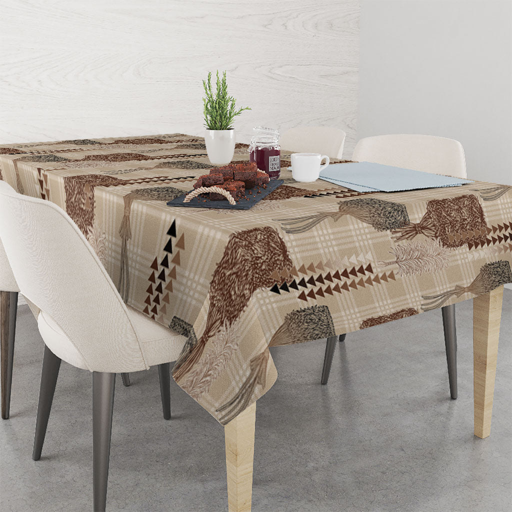 Aloha Hawaii Vintage Kahili Pa'a Lima Tablecloth Palaka Print Cozy Beige