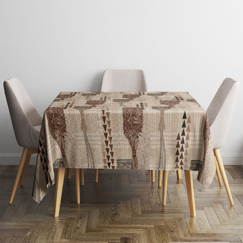 Aloha Hawaii Vintage Kahili Pa'a Lima Tablecloth Palaka Print Cozy Beige
