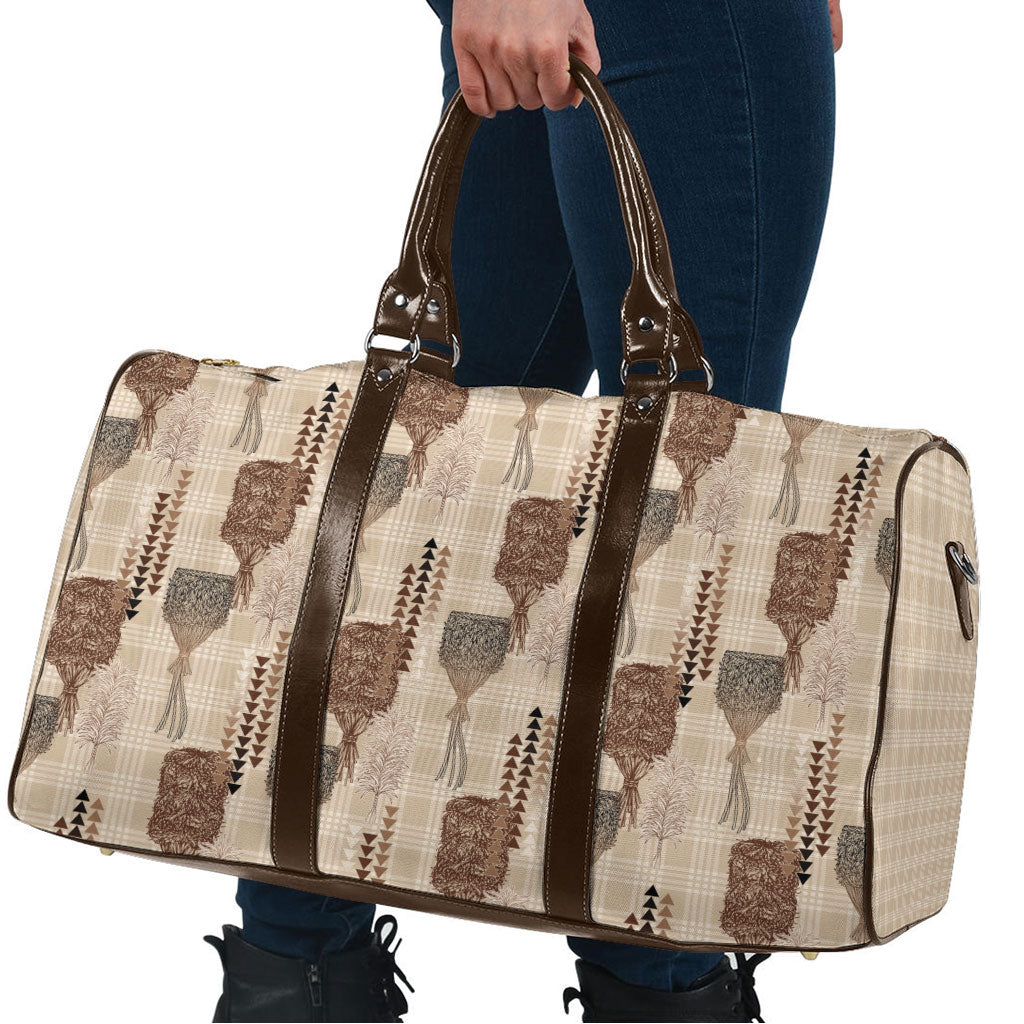 Aloha Hawaii Vintage Kahili Pa'a Lima Travel Bag Palaka Print Cozy Beige