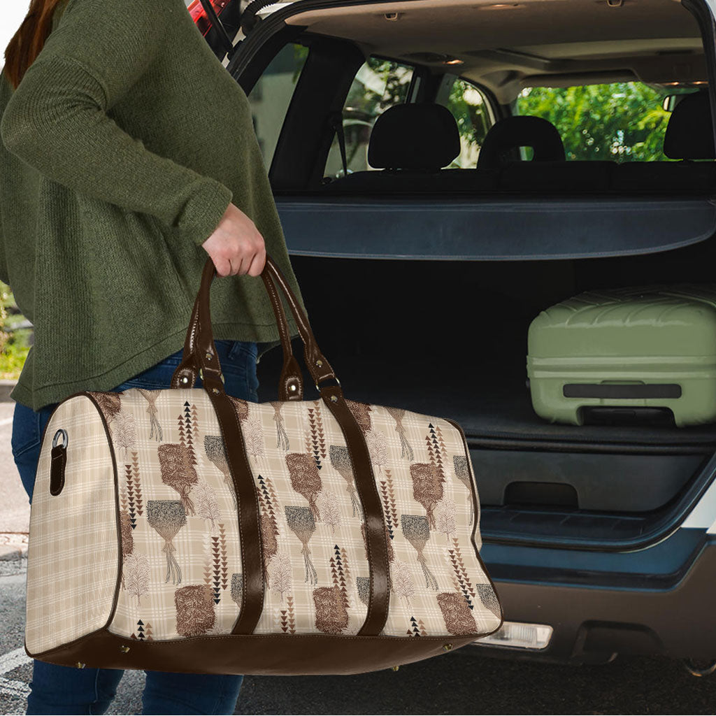 Aloha Hawaii Vintage Kahili Pa'a Lima Travel Bag Palaka Print Cozy Beige