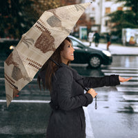 Aloha Hawaii Vintage Kahili Pa'a Lima Umbrella Palaka Print Cozy Beige