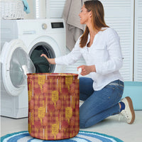 Aloha Hawaii Vintage Kahili Pa'a Lima Laundry Basket Palaka Print Hilo Royal Red-Yellow