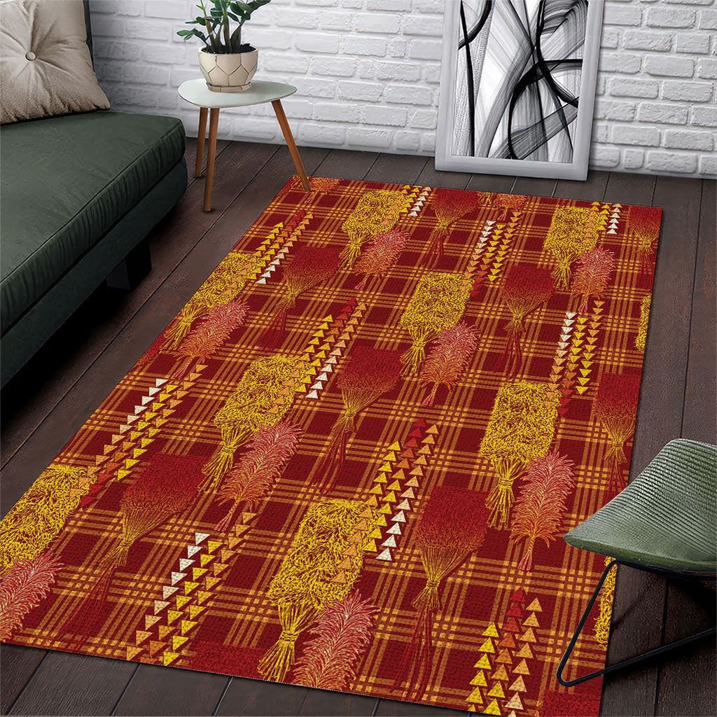 Aloha Hawaii Vintage Kahili Pa'a Lima Area Rug Palaka Print Hilo Royal Red-Yellow LT7 Red - Polynesian Pride