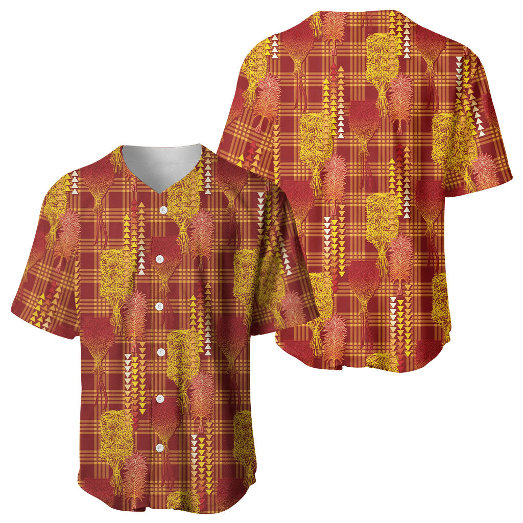 Aloha Hawaii Vintage Kahili Pa'a Lima Baseball Jersey Palaka Print Hilo Royal Red-Yellow