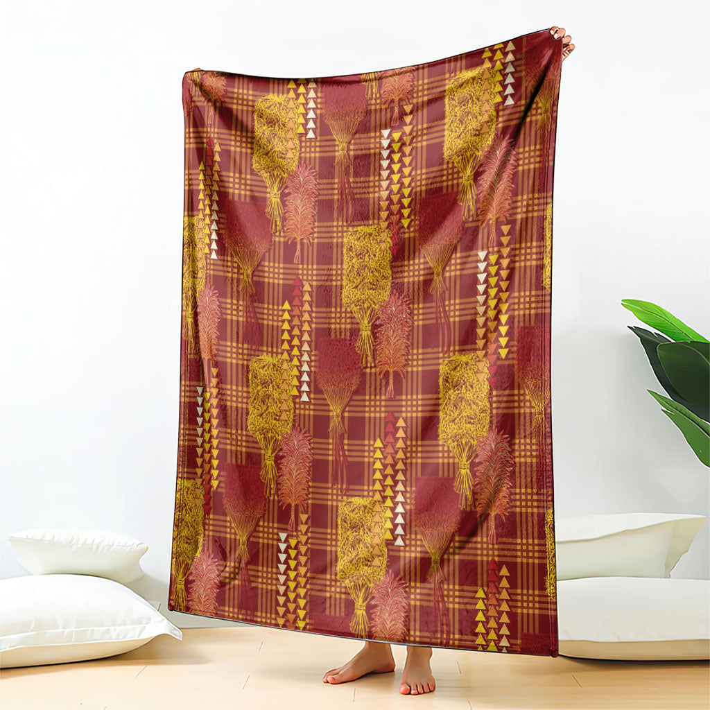 Aloha Hawaii Vintage Kahili Pa'a Lima Blanket Palaka Print Hilo Royal Red-Yellow